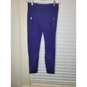 Lululemon Purple High-Waisted Cropped Leggings Mesh Panels Zip Pockets Womens 4